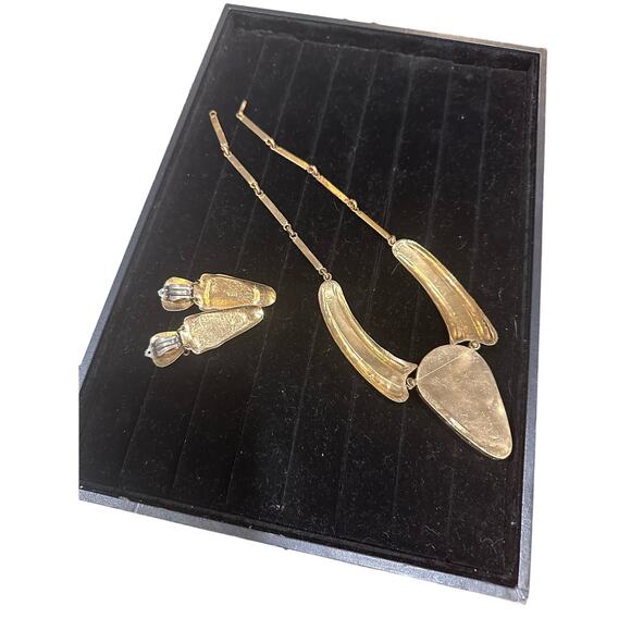 RARE Vintage IXEL Signed Aztec Mexican Necklace & Earrings- Obsidian Protection - Picture 9 of 16